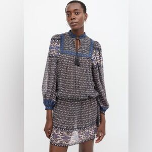 Ulla Johnson Blue and Black Patterned Mini Dress